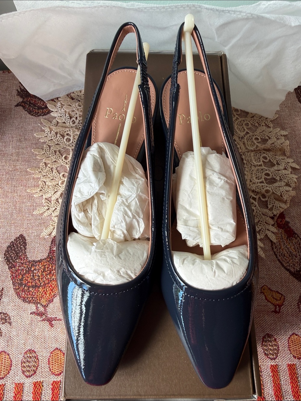 Linea Paulo Navy Patent Leather Slingback Pumps